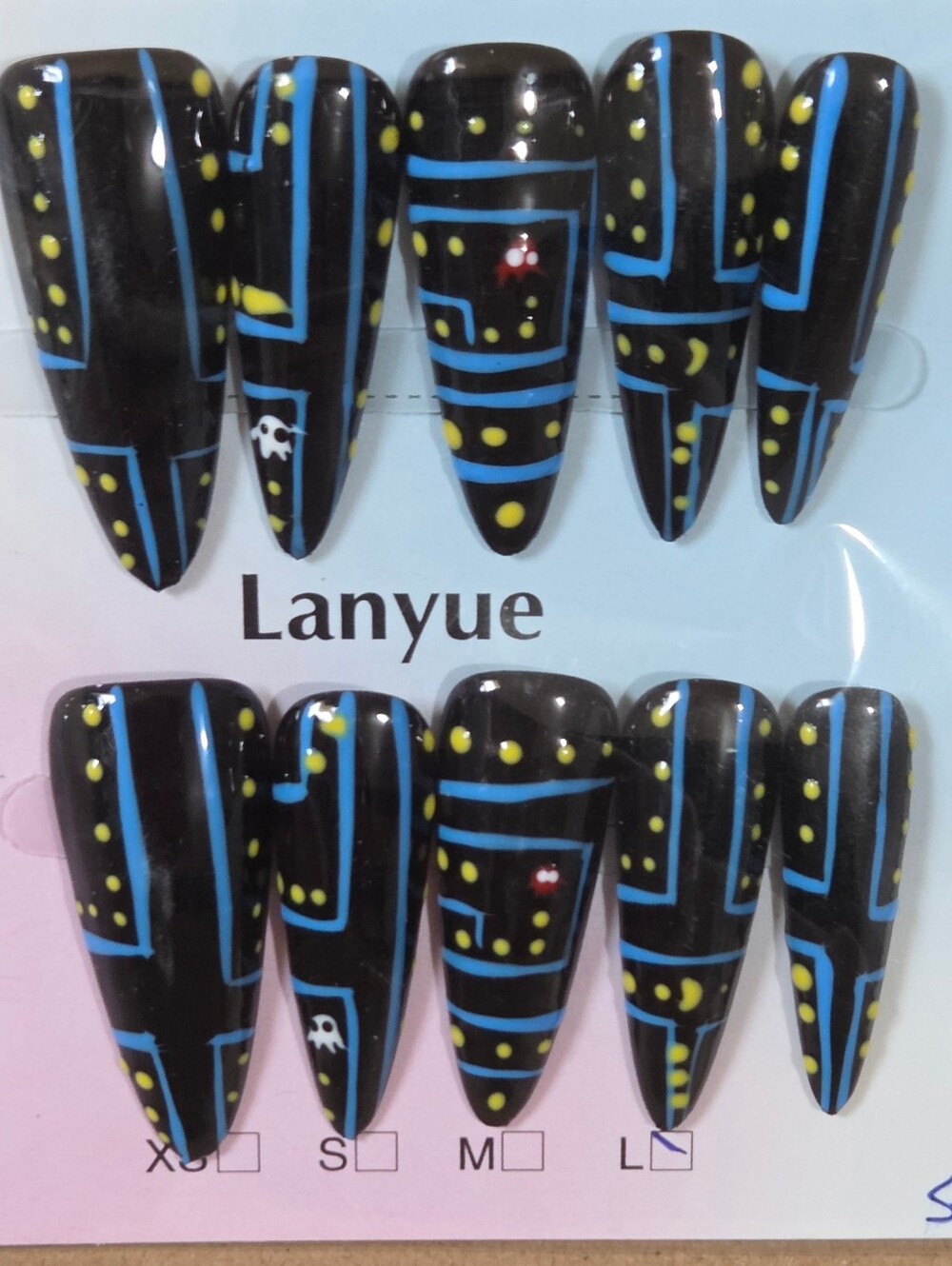 Vintage Pac-Man Retro Gamer Stiletto Handmade Press On Nails